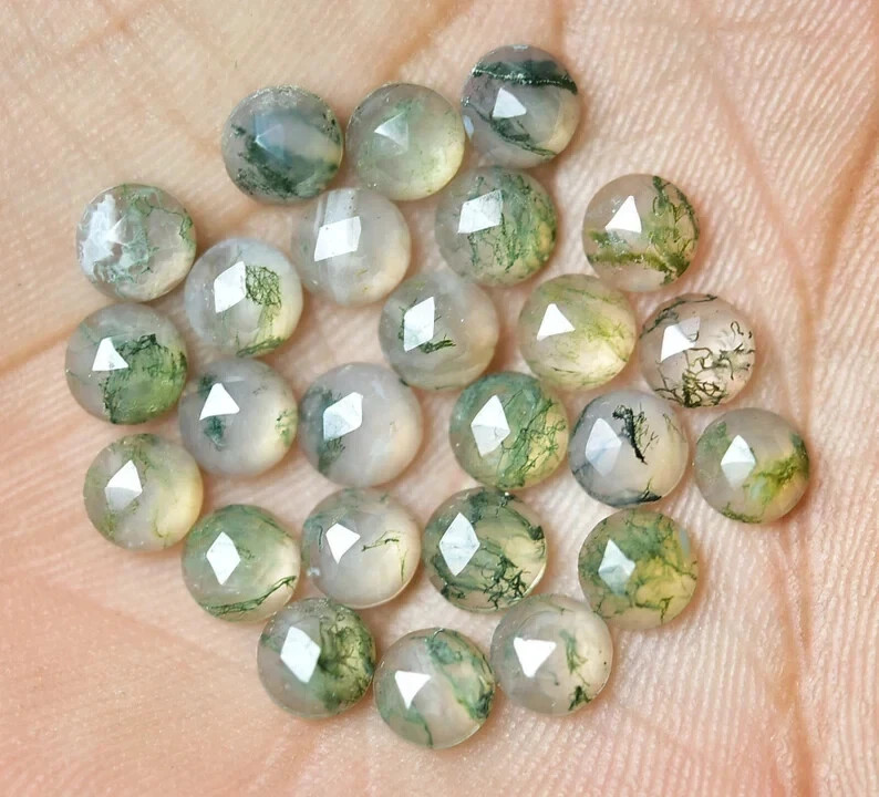 Natural Moss Agate Rose Cut Round Shape Loose Gemstone For Jewelry Making 4-5mm
