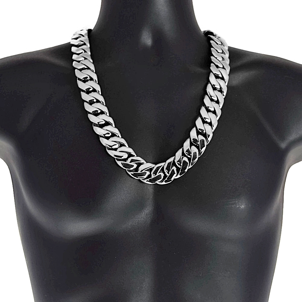 Mens Huge Cuban Link Chain 316L Stainless Steel Silver Necklace 25MM Thick 28″