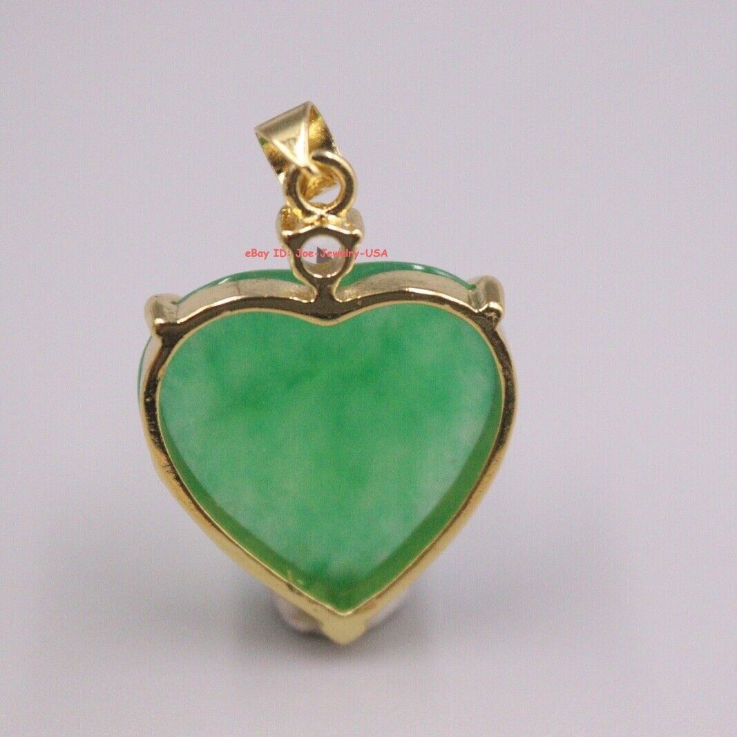 New Gold Plated Alloy Heated Green Jade Heart Pendant 1.38inch H Good Gift