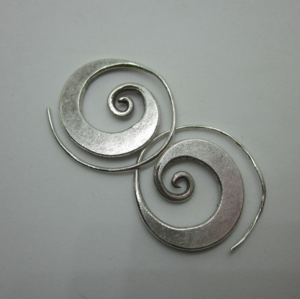 Orecchini d’argento Hill Tribe Fine Sterling Silver Earrings Spiral Round Flat