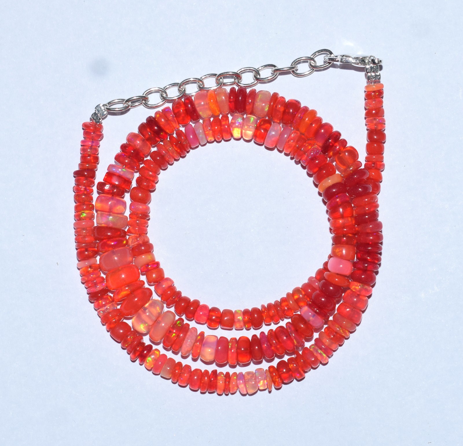 16″Natural Ethiopian Opal Welo Fire Opal Gemstone Bead Necklace AF541