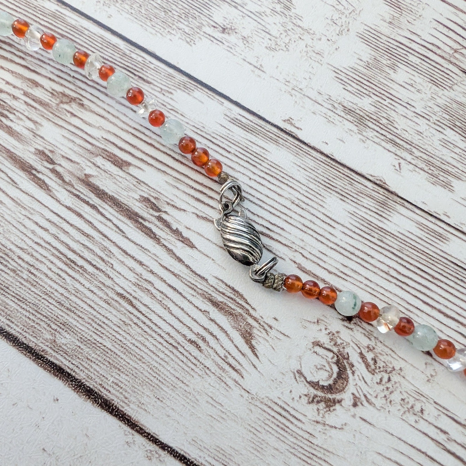 Vintage Necklace Dainty Beaded Orange, Very Light Green, Clear