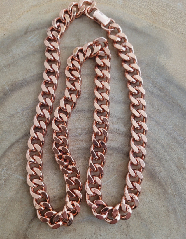 Pure Solid Copper Cuban Chain Necklace Curb Link Rider Arthritis 24″ Necklace