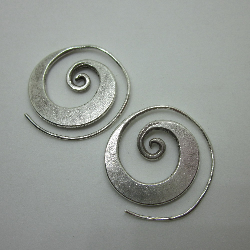 Orecchini d’argento Hill Tribe Fine Sterling Silver Earrings Spiral Round Flat