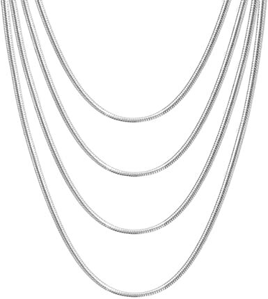 Men&Women’s 925 Sterling Silver Tarnish-Free Italian Snake Chain Necklace 16-38″