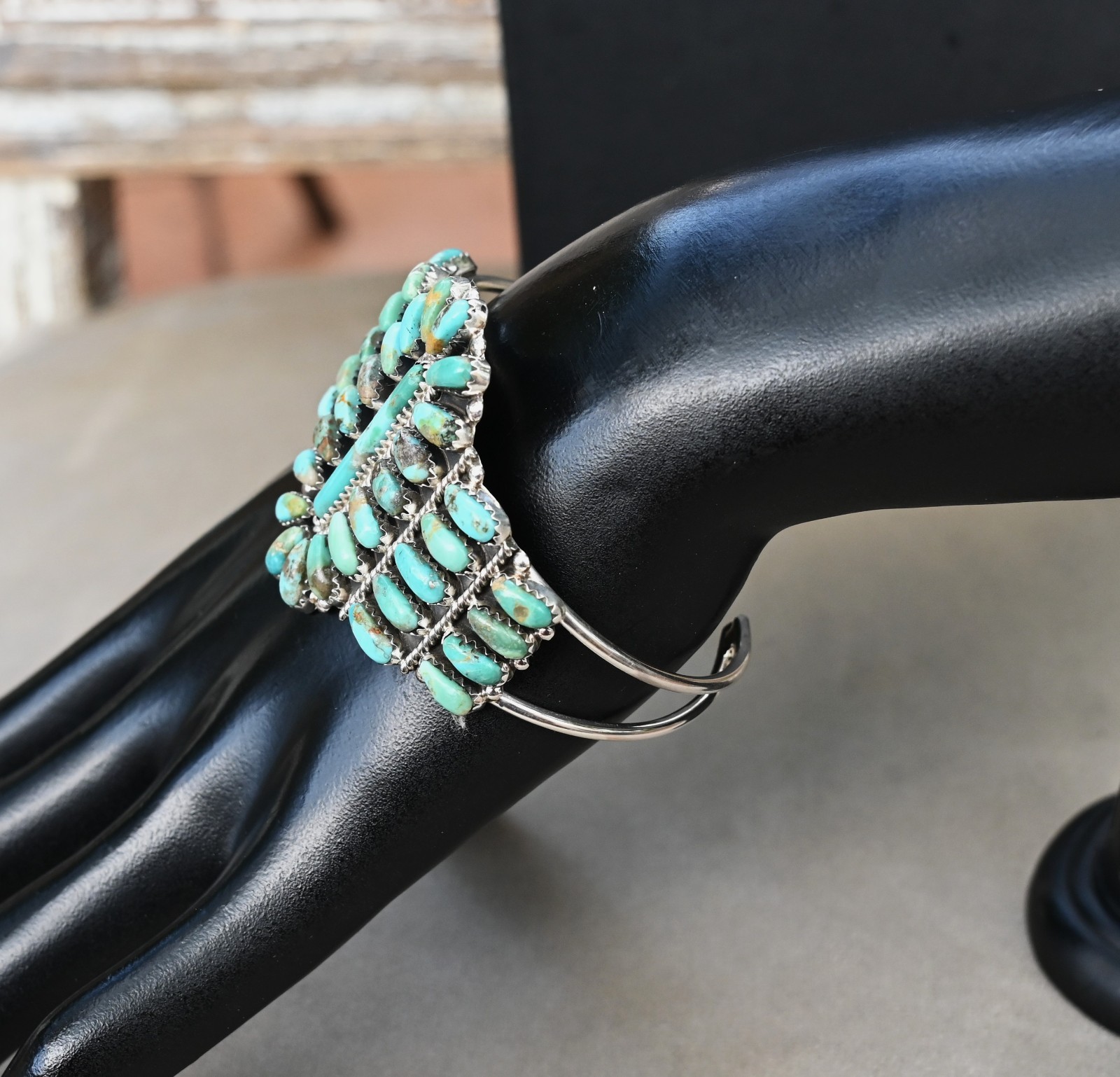 Navajo Turquoise Sterling & Green Mojave Turquoise Cuff Davin Benally 30 grams