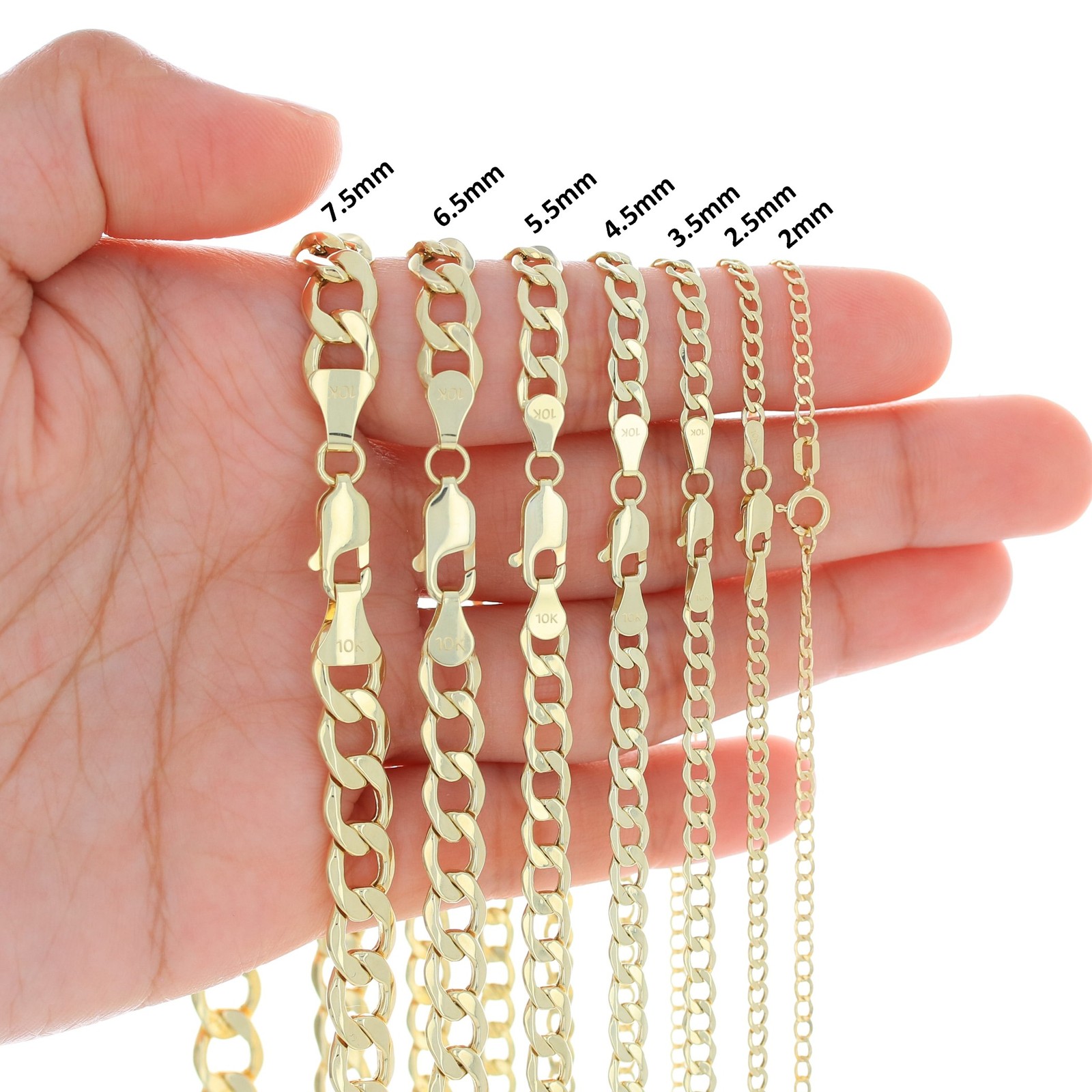 10K Yellow Gold 2mm-7.5mm Curb Cuban Chain Necklace Bracelet Men Women 7″- 30″
