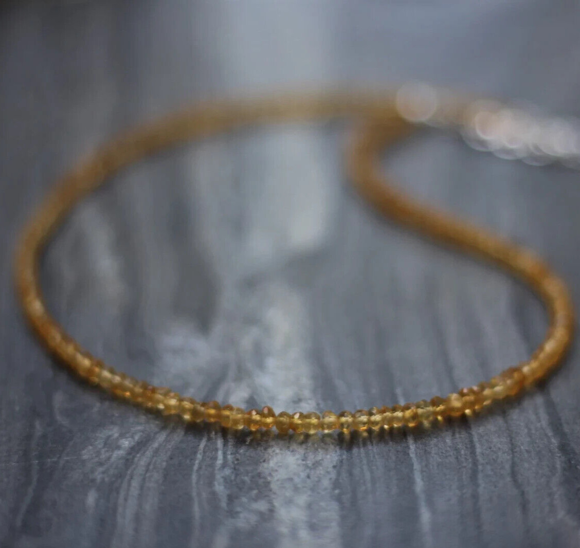Dainty Citrine Beaded Necklace Yellow Crystal Choker November Birthstone Gift
