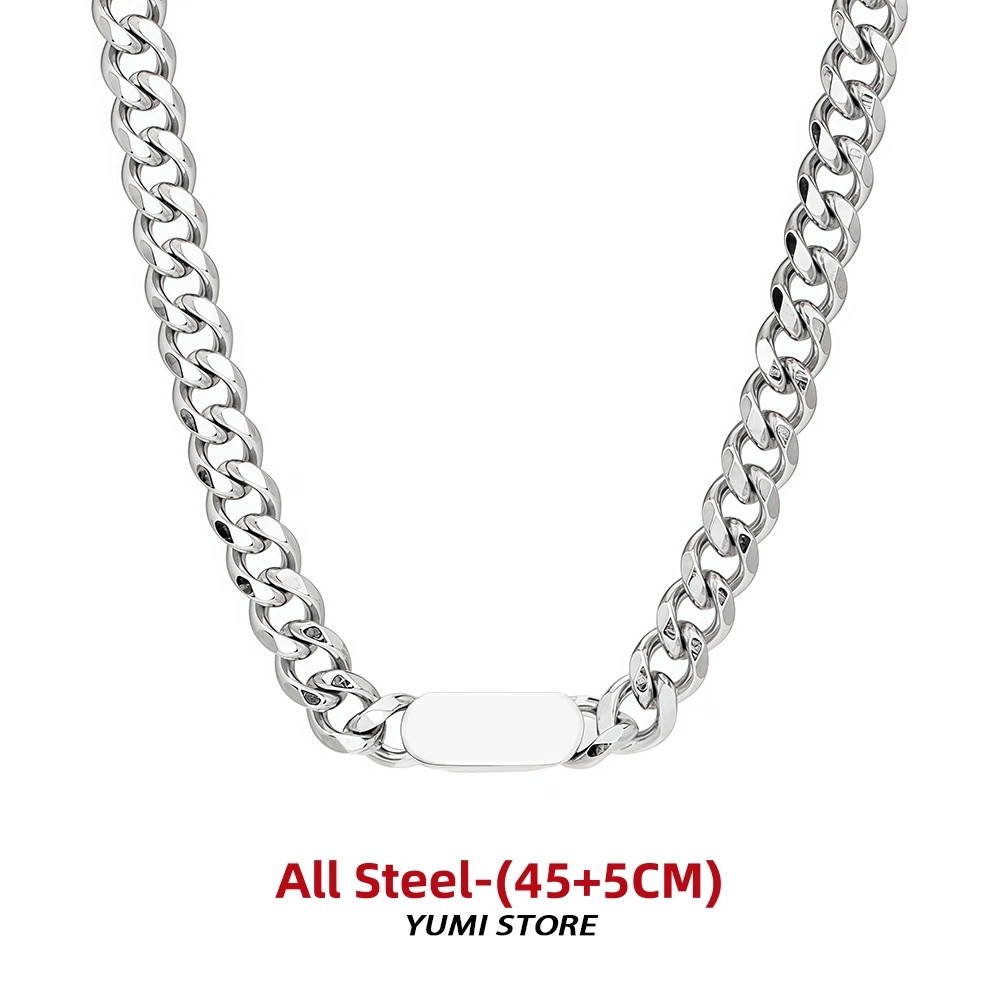 Hip Hop Cuban Square Necklace For Man Woman Non Fading Titanium Steel Clavicle C