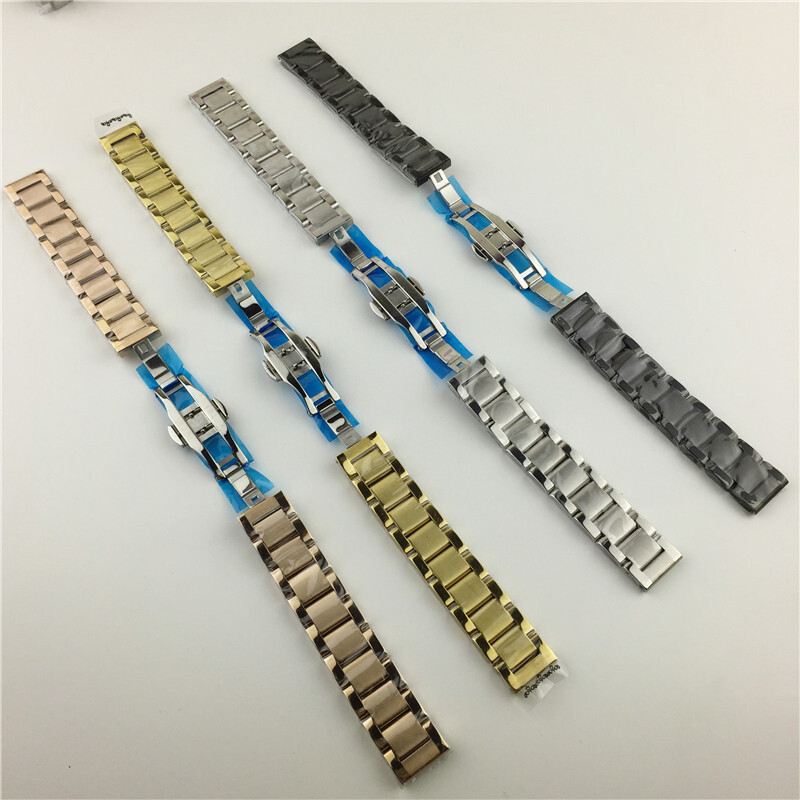 Stainless Steel Solid Metal Watch Band Strap Butterfly Buckle Bracelet 16-26mm