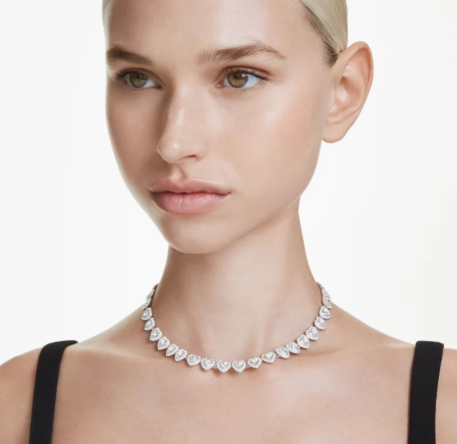 Ariana Grande x Swarovski necklace Mixed cuts, Heart, White, Rhodium plated