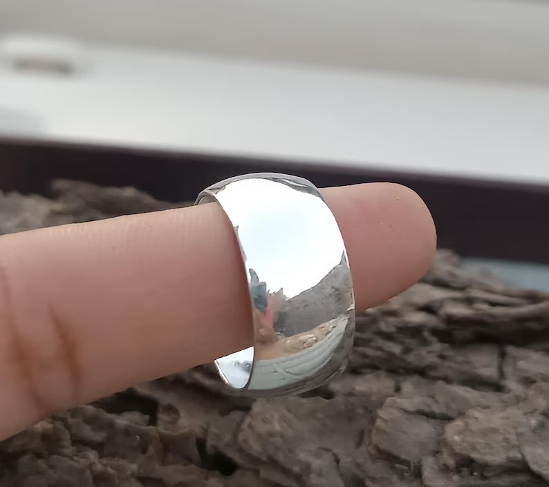 925 Sterling Silver, Half Dome Ring, Wide Band Ring, Comfort Fit 8 mm Band Ring,