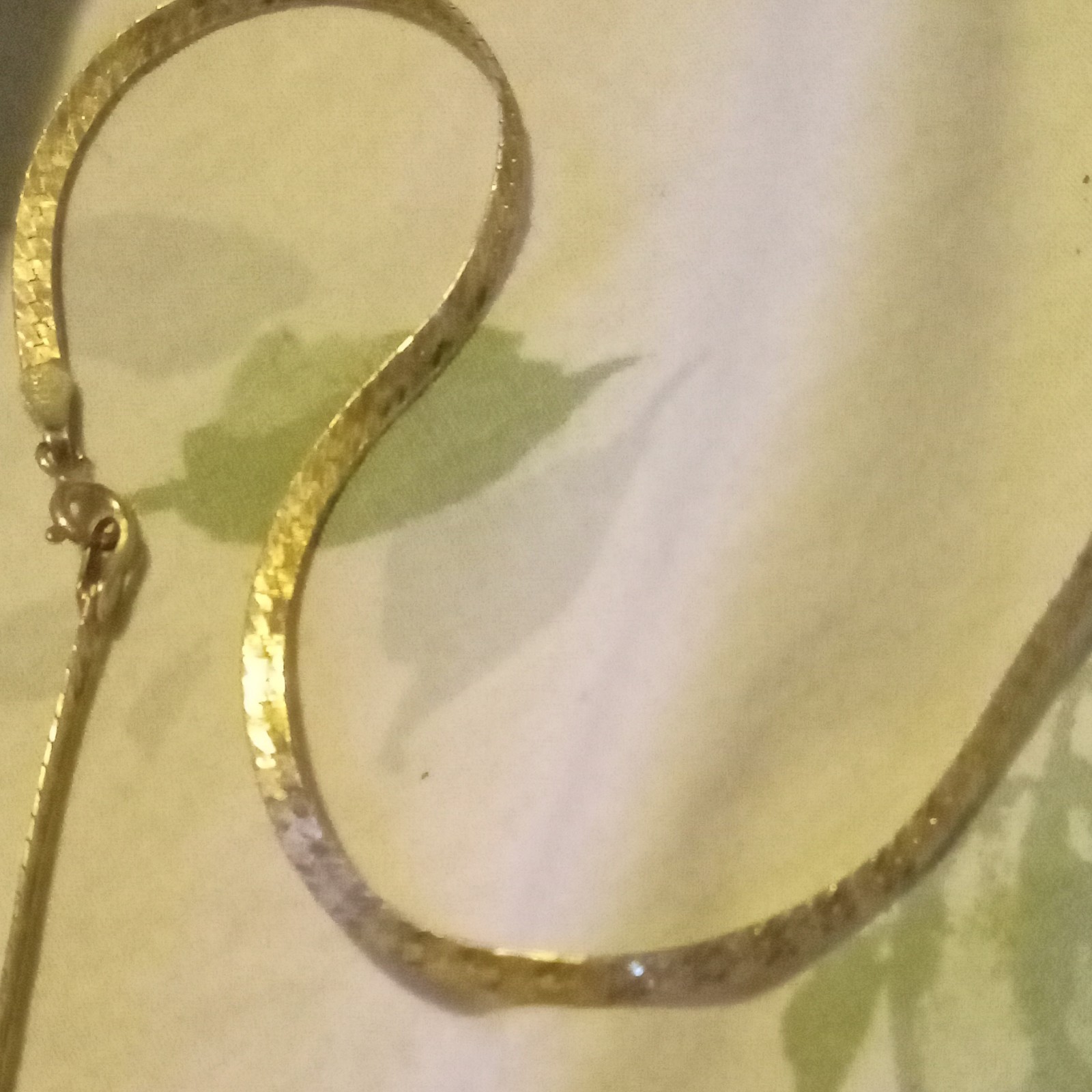 Vintage Gold Tone Herringbone Chain Necklace Metal No Stone Lobster Clasp