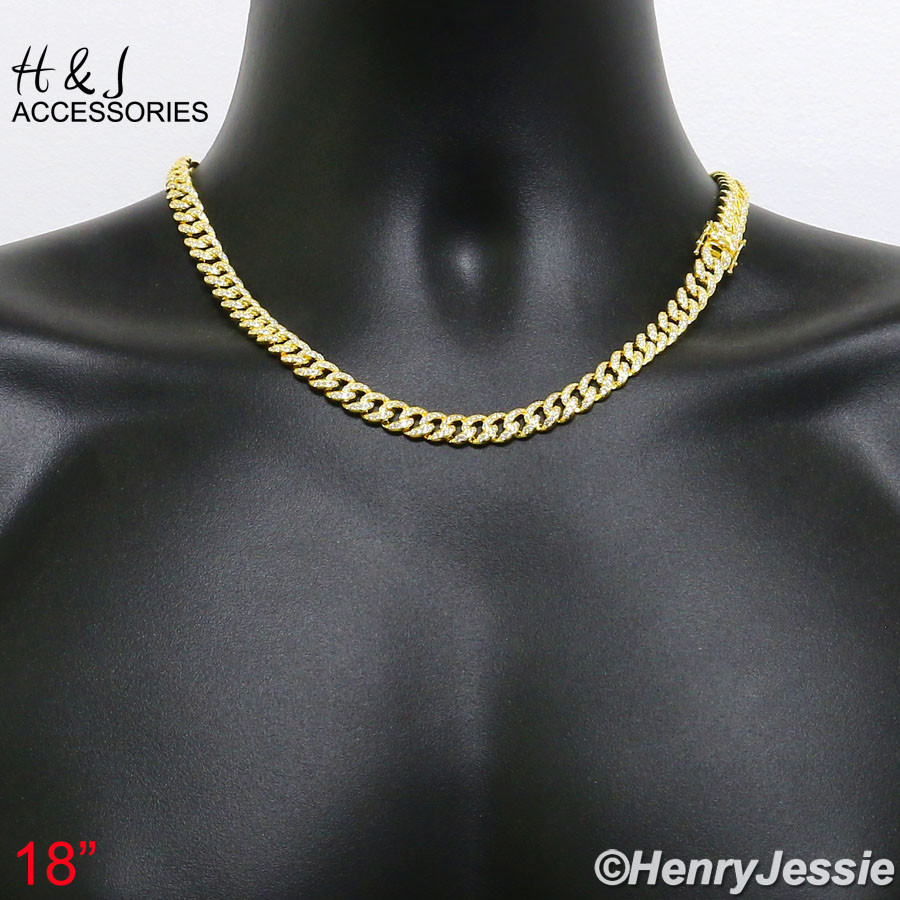 925 STERLING SILVER 18″-30″X8MM GOLD PLATED MIAMI CUBAN CZ NECKLACE*GN11