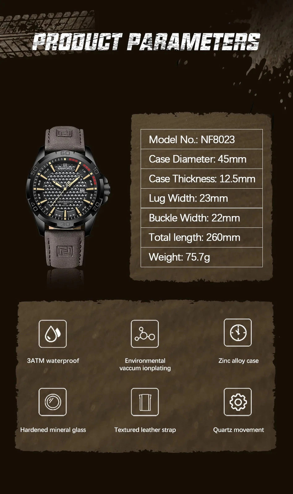 NAVIFORCE Men Casual Sport Military Quartz Calendar Wrist Watch for Man Business