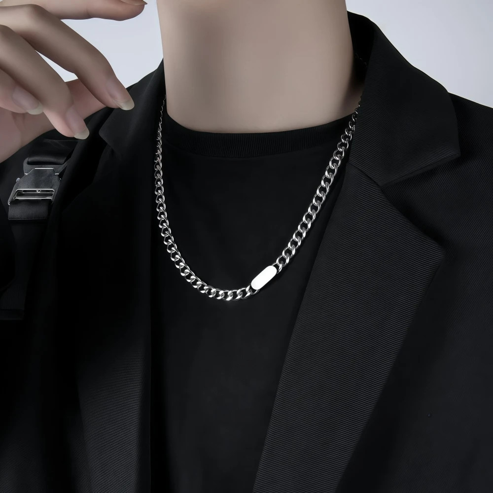 Hip Hop Cuban Square Necklace For Man Woman Non Fading Titanium Steel Clavicle C
