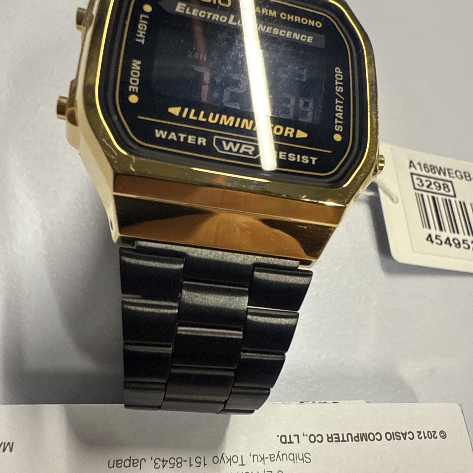 Used Casio A168WEGB-1B Unisex Retro Adults Watch, Black Stainless Steel Band