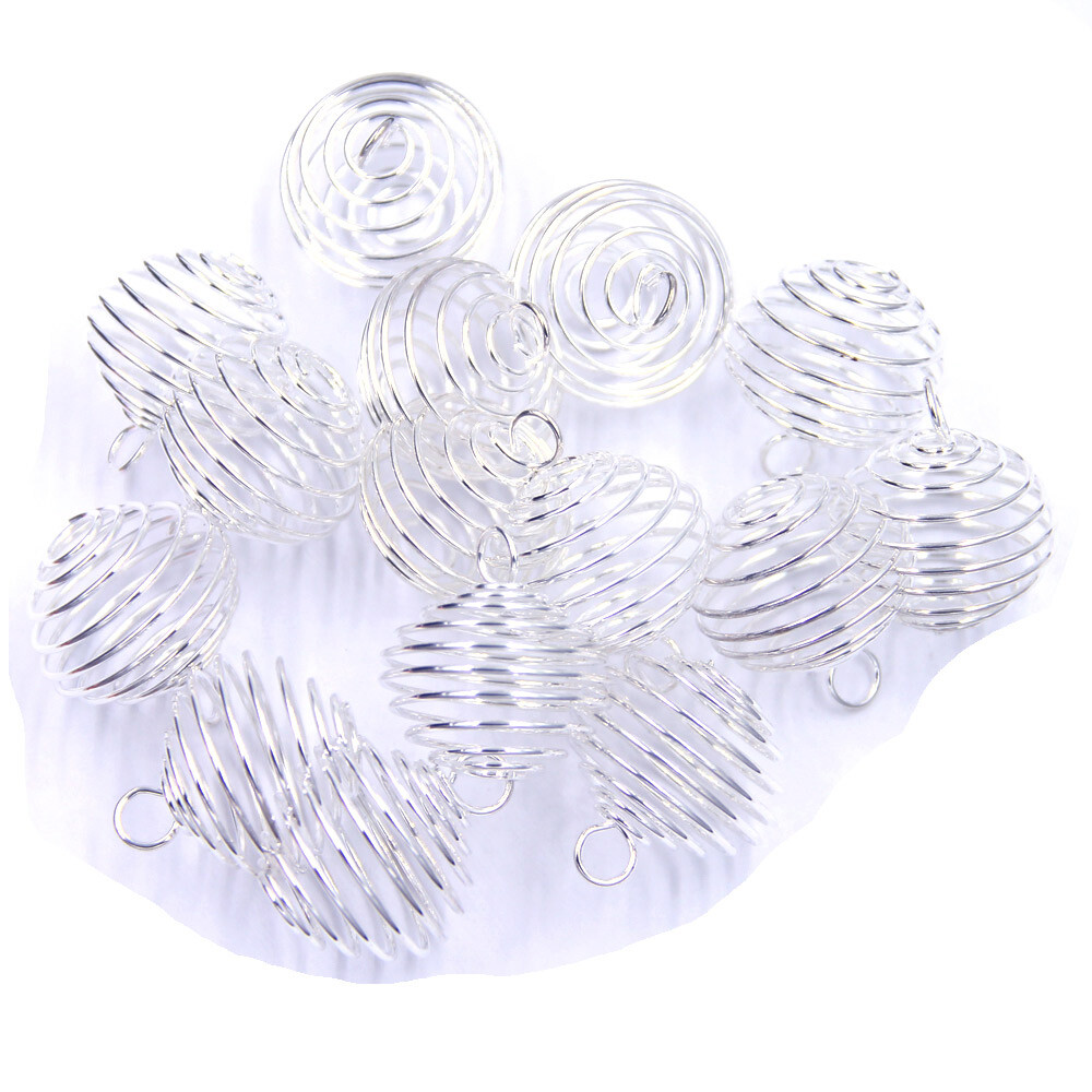 50Pcs Pendants Beads Spiral Cages Spring Alloy Silver Plated Jewelry DIY Finding
