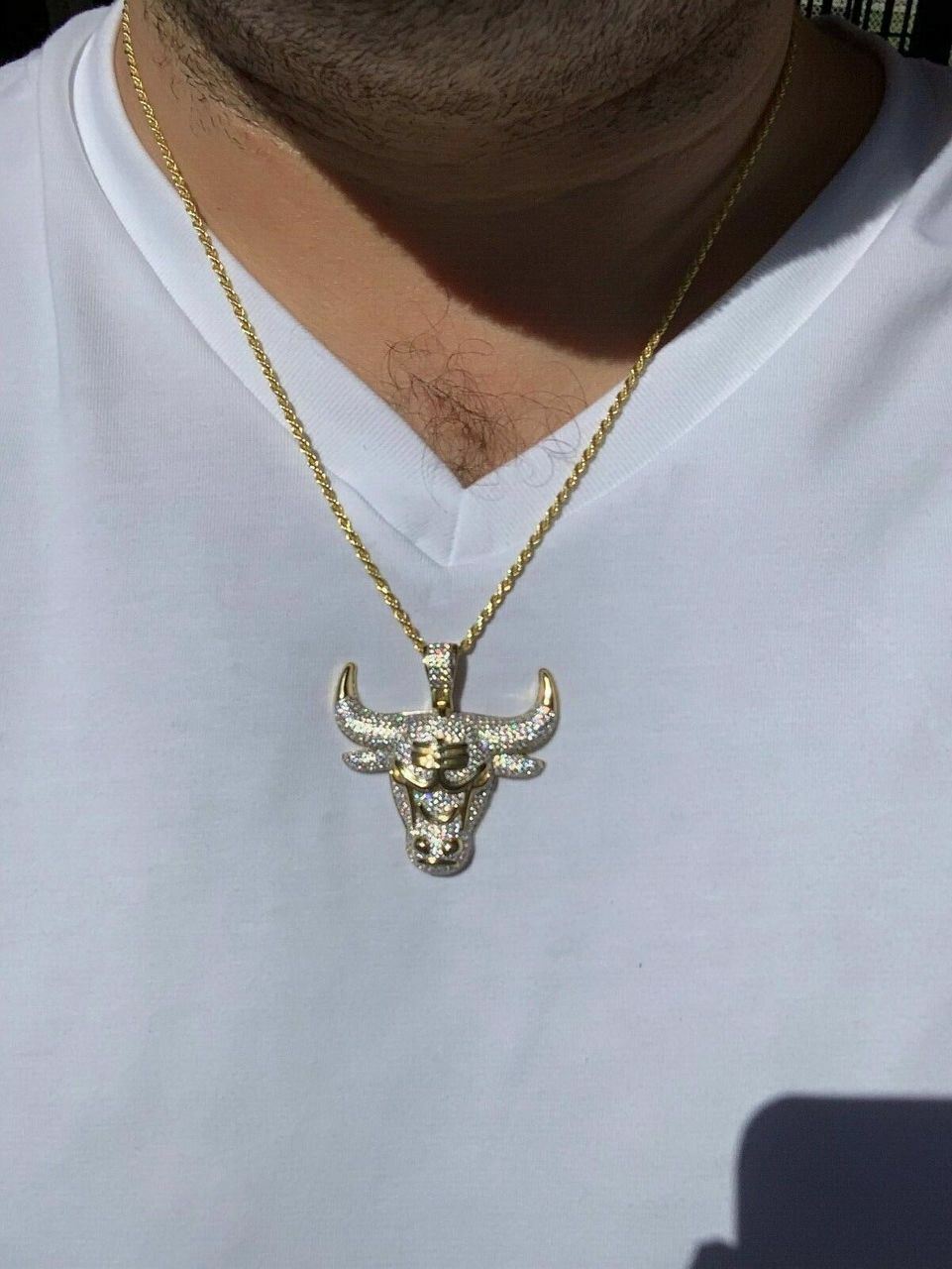 Real Solid 925 Silver Chicago Bulls Iced Pendant Chain 1.5×1.5″ Icy Jordan Piece
