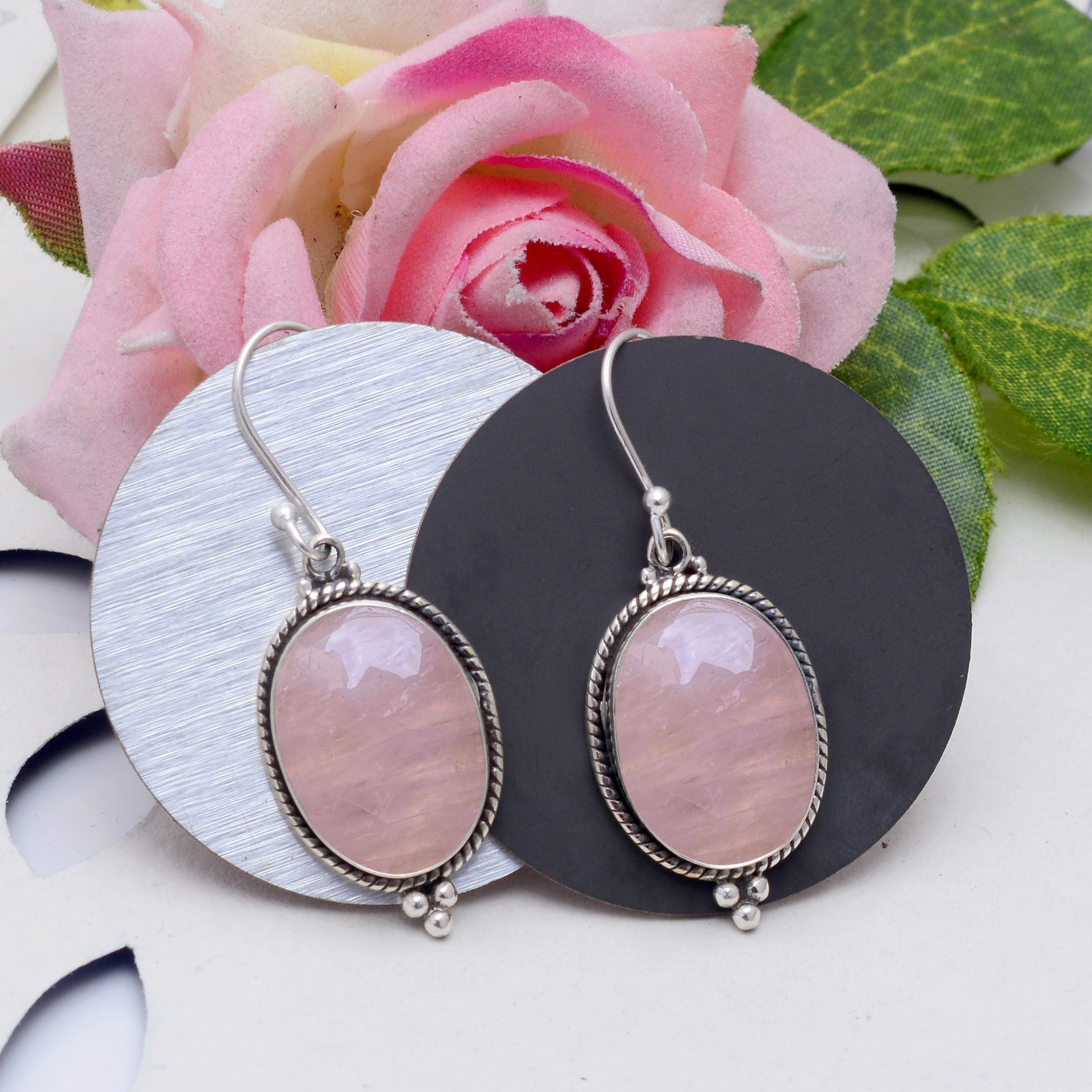 Rose Quartz Sterling Silver Earrings Handmade Romantic Jewelry Anniversary Gift