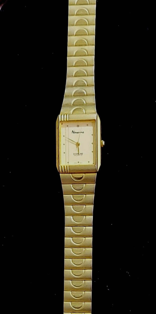 Navarre Diamond Quartz Women’s Rectangle Gold Tone SS Bracelet White Dial
