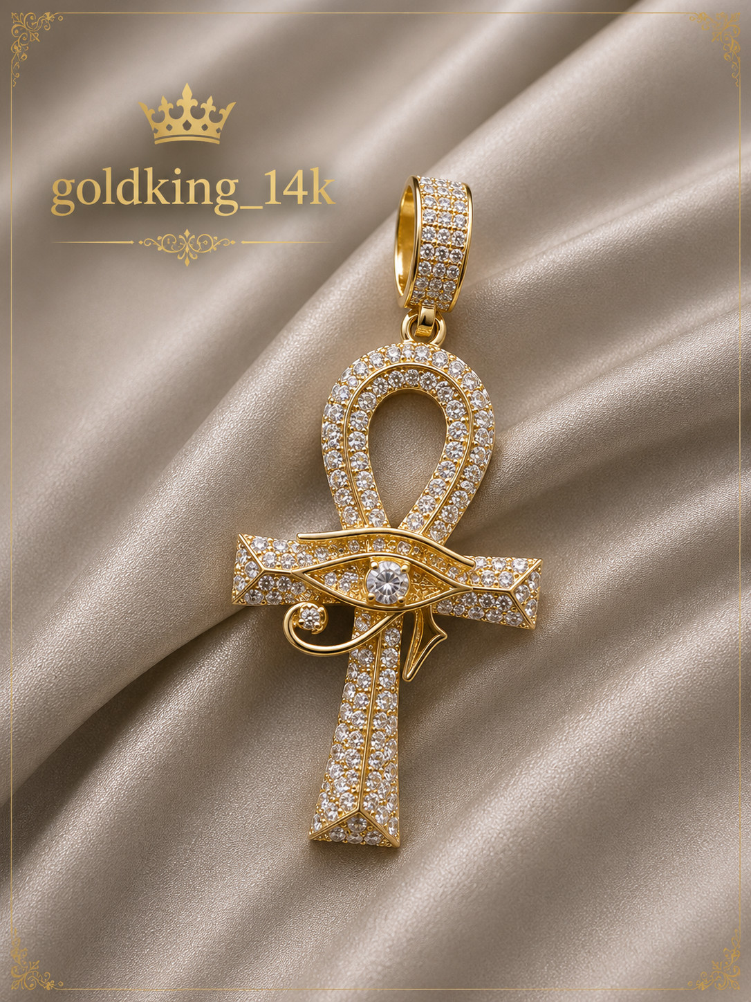 1.56Ct Round Real Moissanite Diamond Cross Charm Pendant 14K Yellow Gold Plated