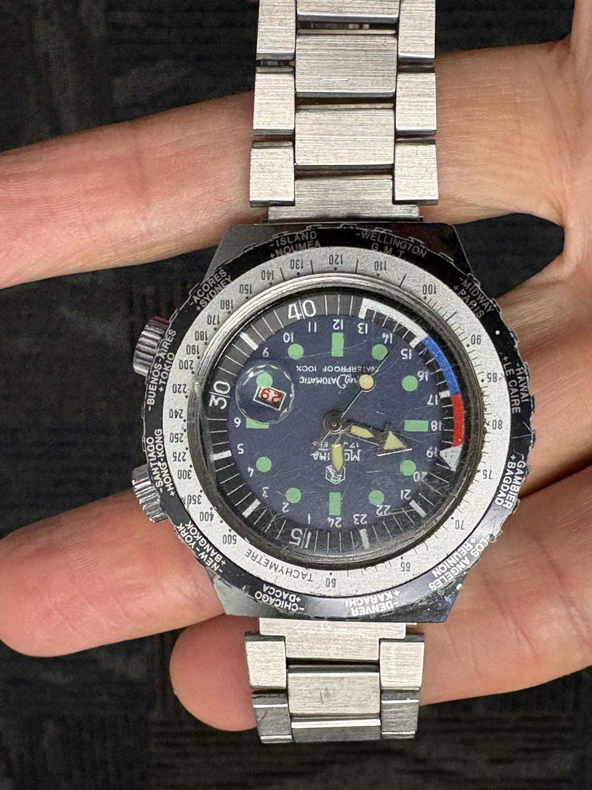 Vintage Diver Mortima Watch Compressor SuperDatomatic Gmt World Time Waterproof
