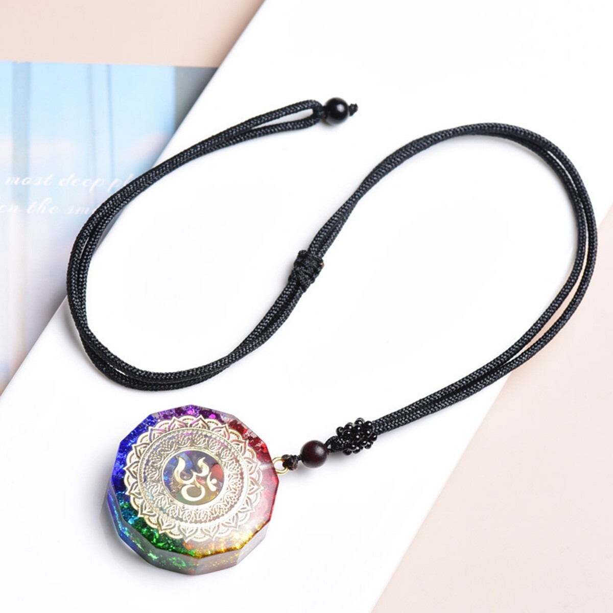 7 Chakra Necklace with Magnetic Energy Talisman – Natural Crystal Resin Pendant