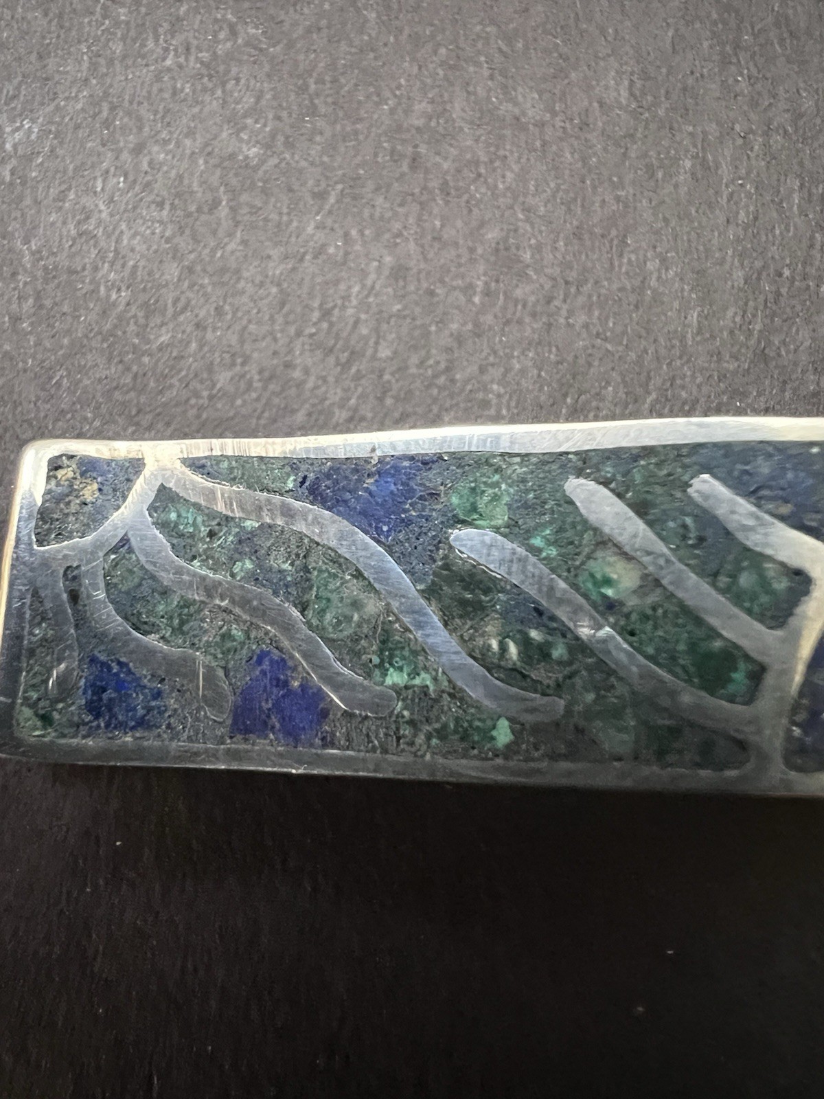 Vtg Sterling Silver 925 Hair Clip Barrette Green Blue Inlay Mexico Taxco 2.5”