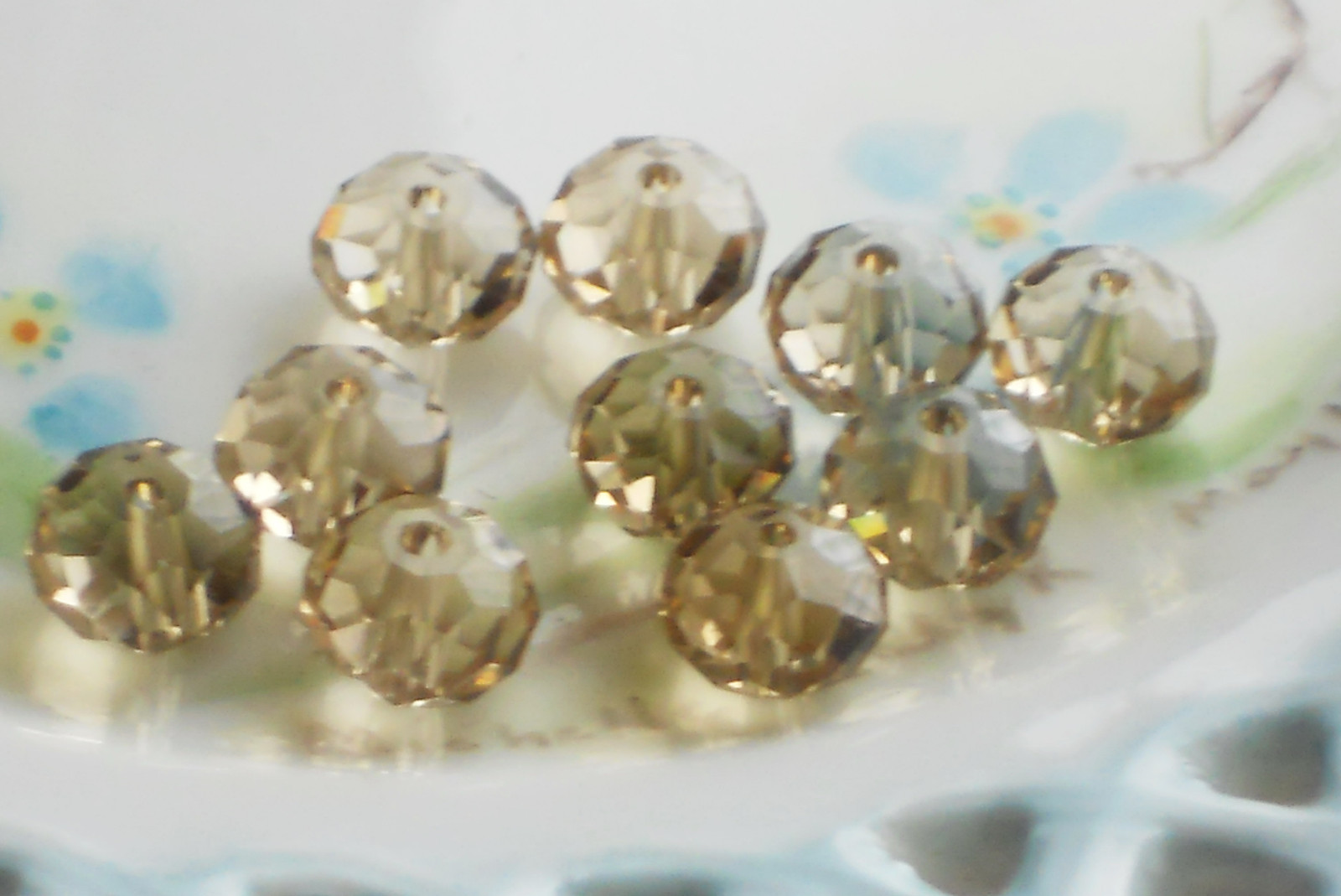 #881 Vintage Glass Beads Czech Republic Faceted Spacer Taupe Tan Crystal NOS