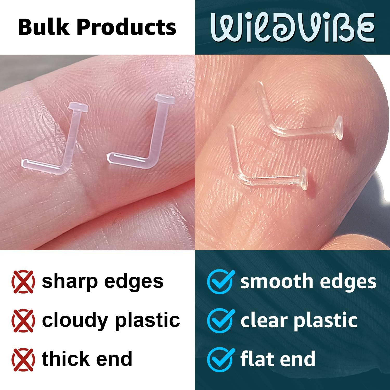 WildVibe 20g Clear Nose Ring Retainer Bioflex L (0.8mm), (0.8mm)