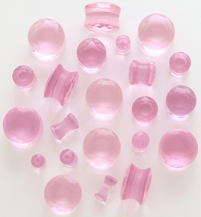 1 PAIR Faceted Gem Cut Crystal Double Flared Saddle Plugs Chose in 8 Colors