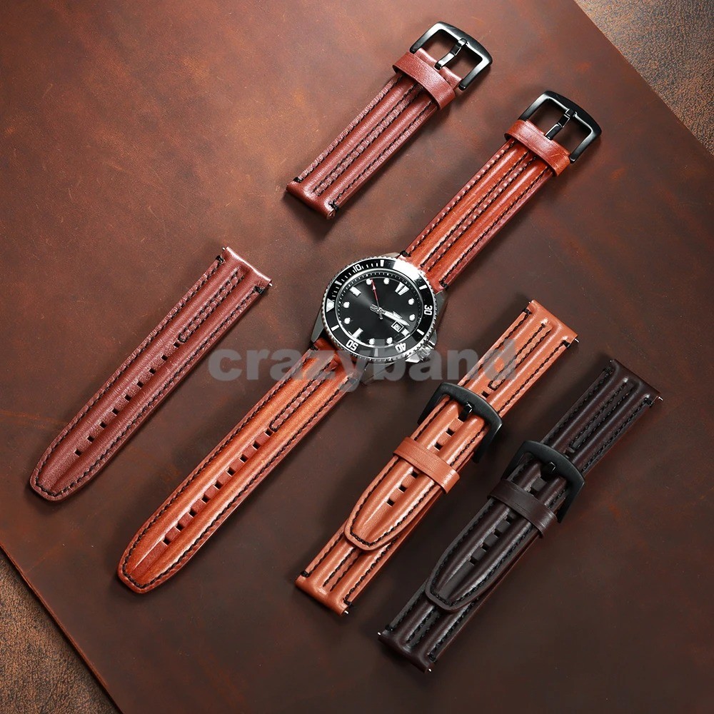 20mm 22mm 24mm Quick Release Genuine Leather Watch Strap Band for Men Wristband