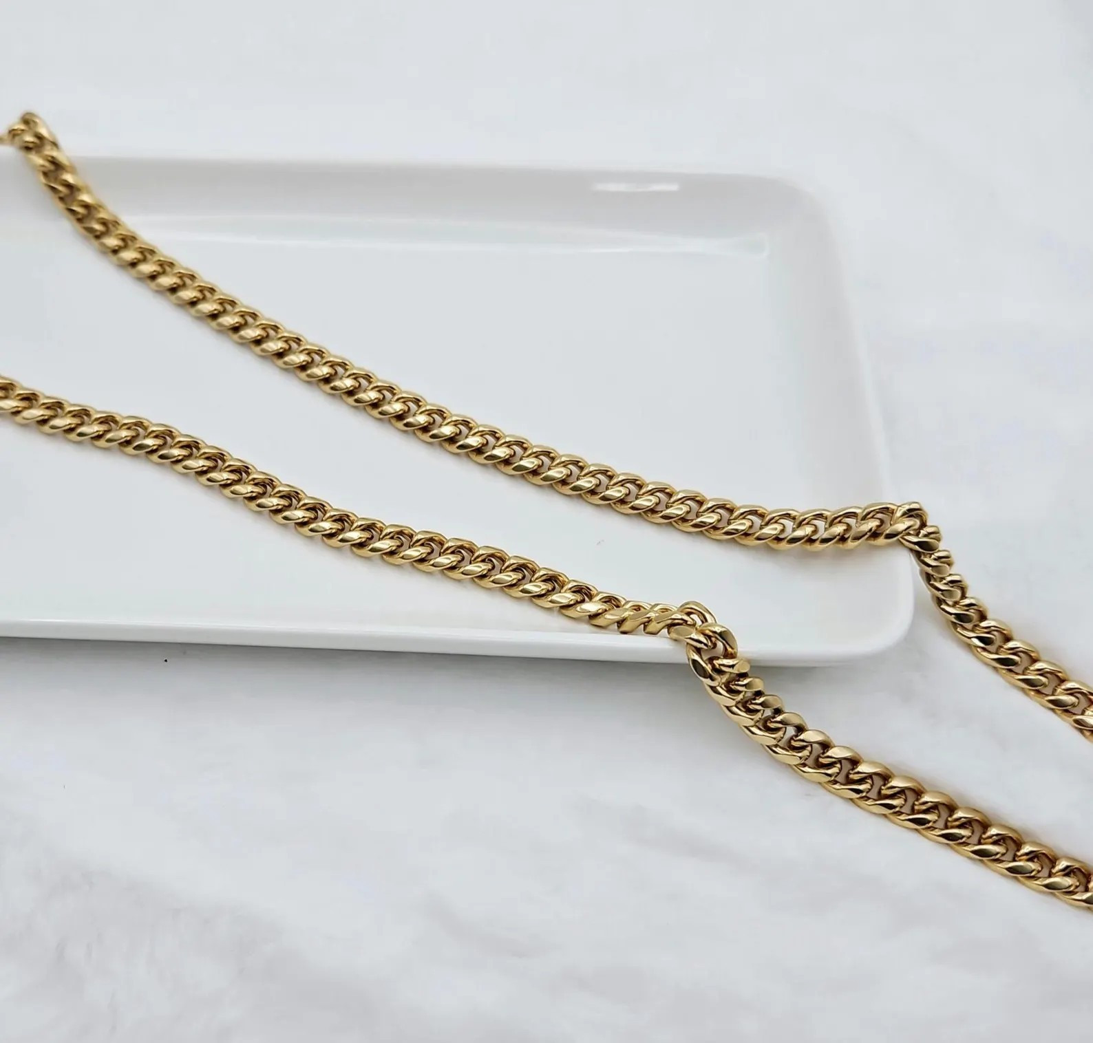 Gold 7mm Curb Chain For Men, 14k Heavy plated Gold, No Fade, Waterproof