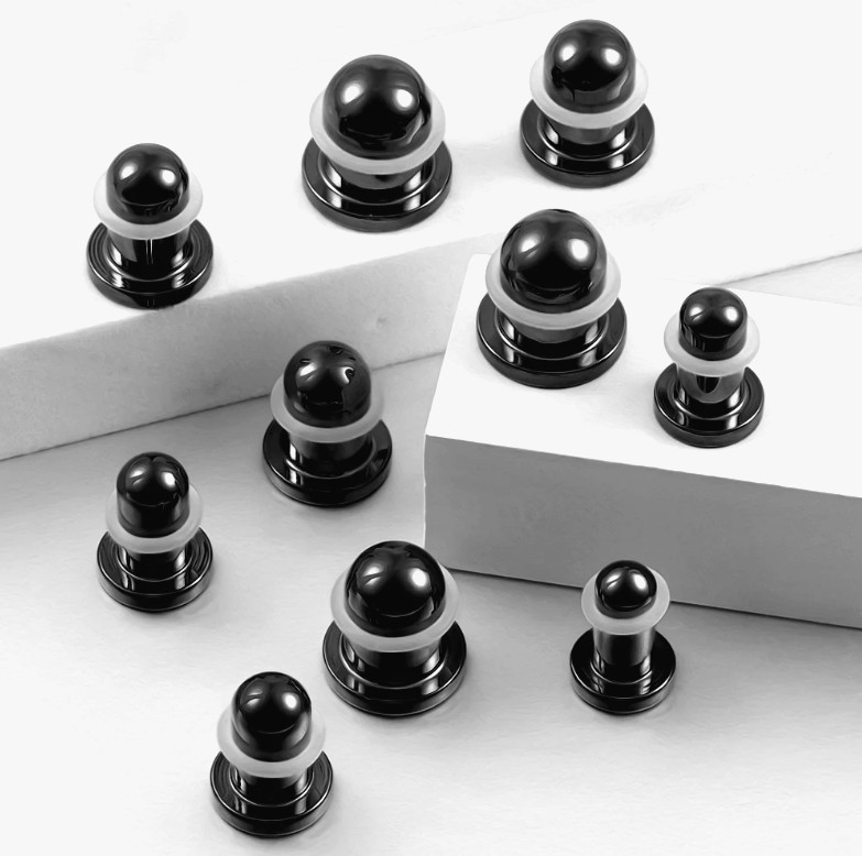 1x 6.5-10mm Mirror Black Bullet Cylinder Ear Plug Tunnel Piercing Expander Taper