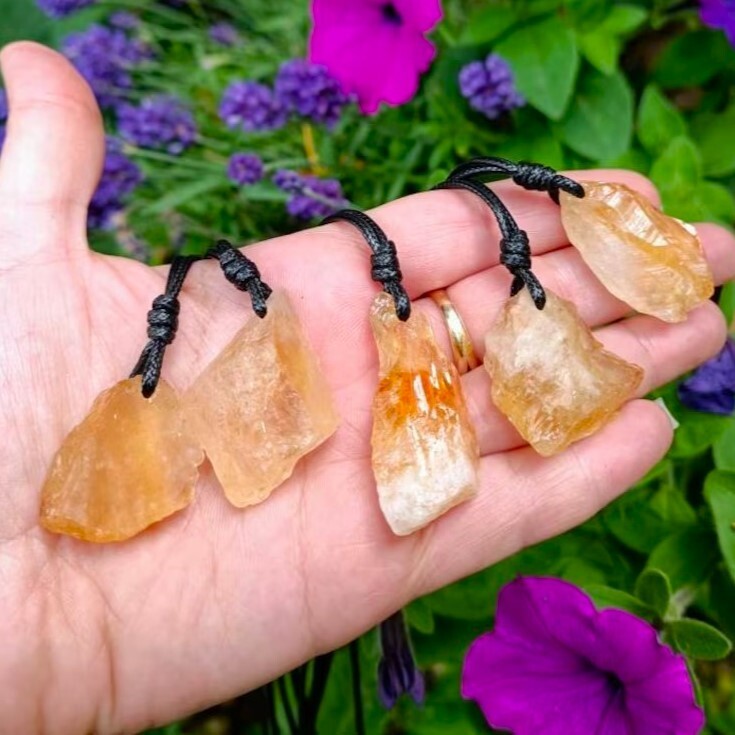 Natural Raw Citrine Crystal Pendant Healing Spiritual Amulet Necklace Gifts