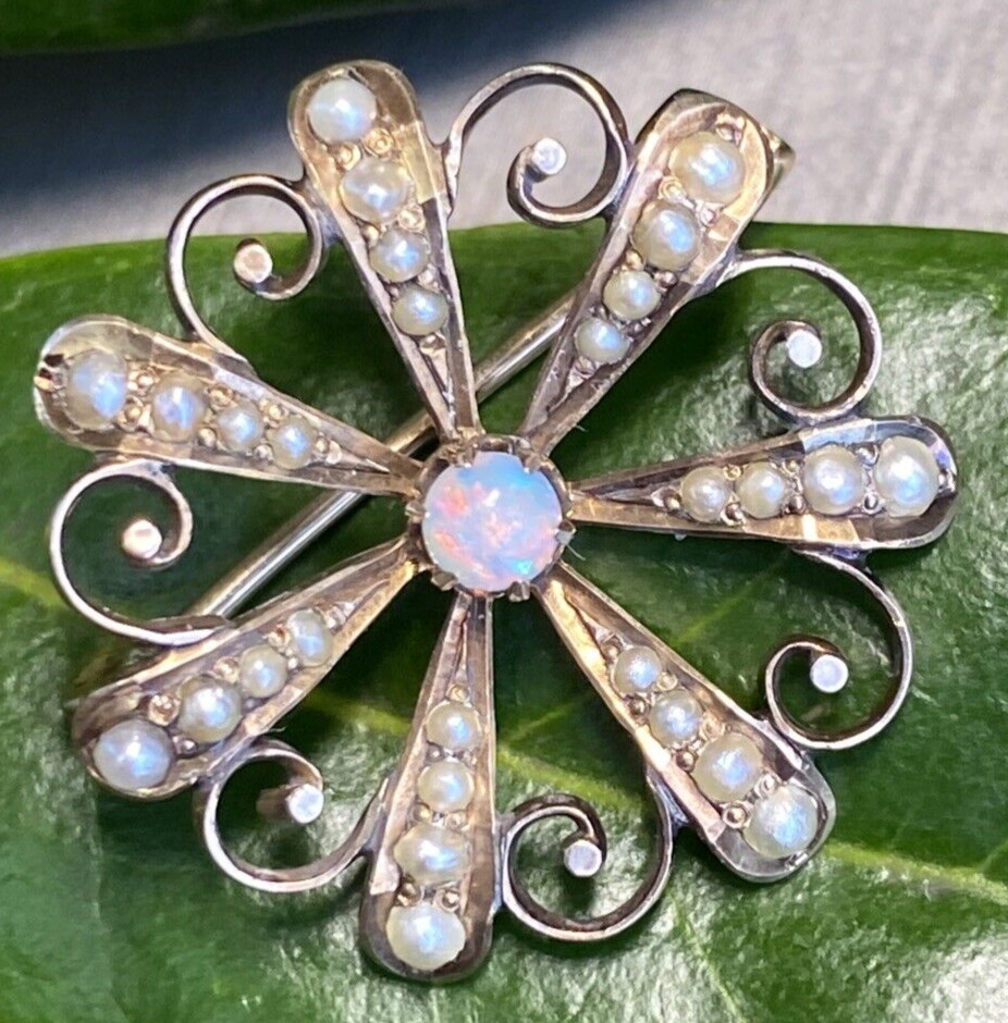 Antique Victorian Vintage Brooch Estate Fine Jewelry Pre-Owned Opal Pearl Gold