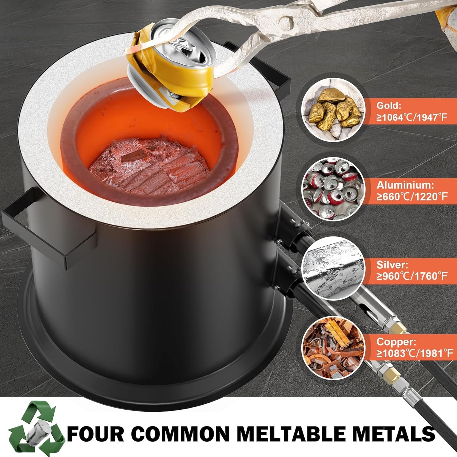 Propane Metal Melting Furnace Kit – Gloves,2400℉ High-Efficiency Metal Foundry