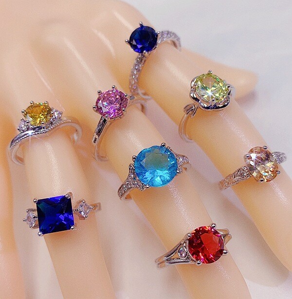 5‑100Pcs Bulk Mixed Colorful Crystal Rings Wholesale Women Finger Band Jewelry