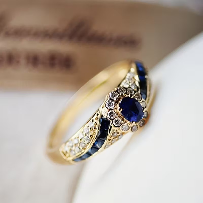 Beautiful Dark Blue Topaz & Cubic Zirconia Ring, Size 10. FREE SHIP IN THE USA!