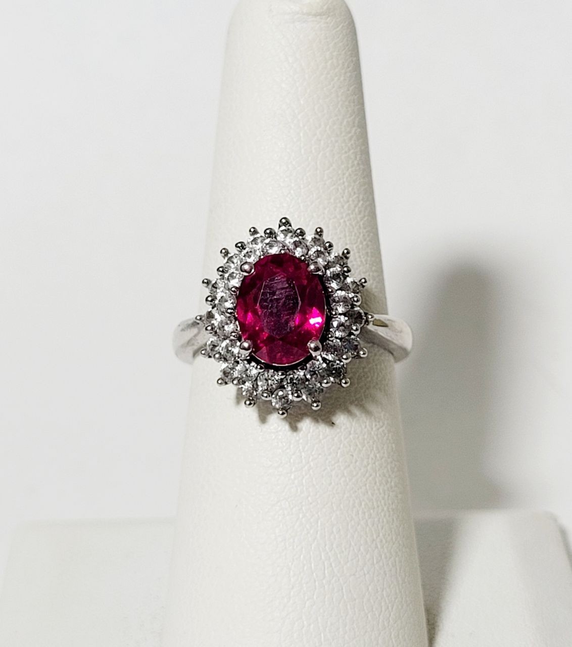 925 sterling silver Lab-Creation Ruby and Colorless Topaz ring size 6.75