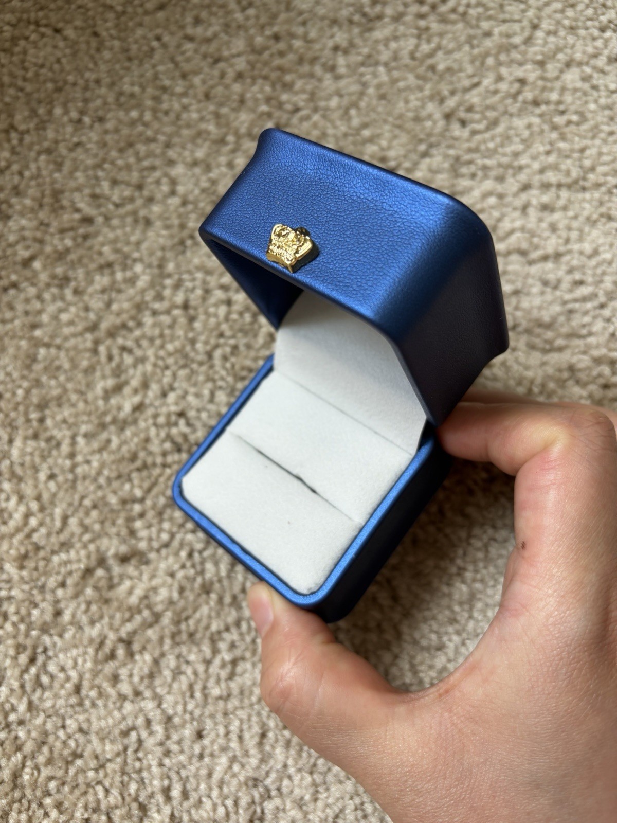 Blue Velvet Ring Box Gold Crown Square Wedding Gift Case