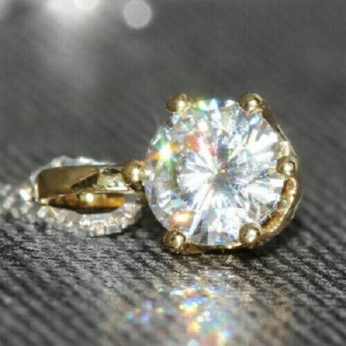 2Ct Round Cut VVS1/D Diamond Solitaire Pendant 14K Yellow Gold Finish Free Chain