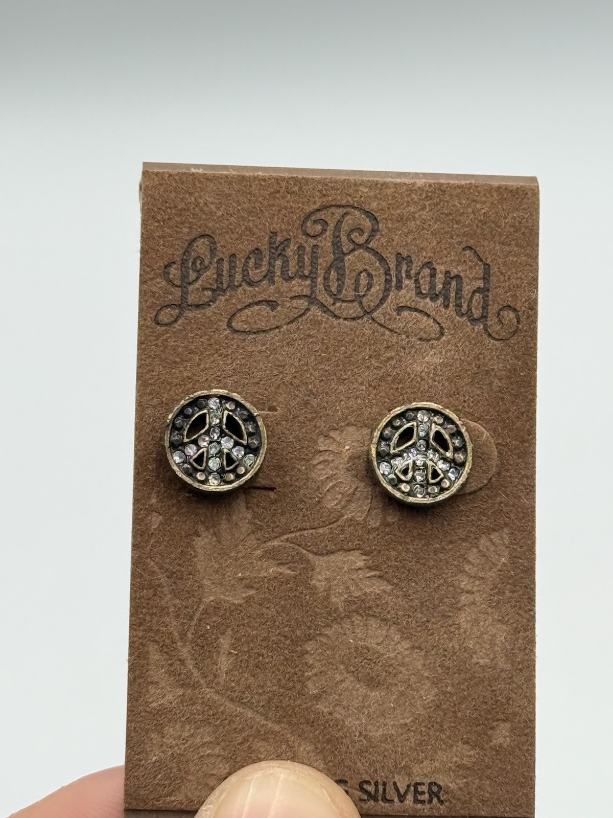 NEW LUCKY BRAND CRYSTAL PEACE LOVE FASHION PUNK VINTAGE PIERCED STUD EARRINGS