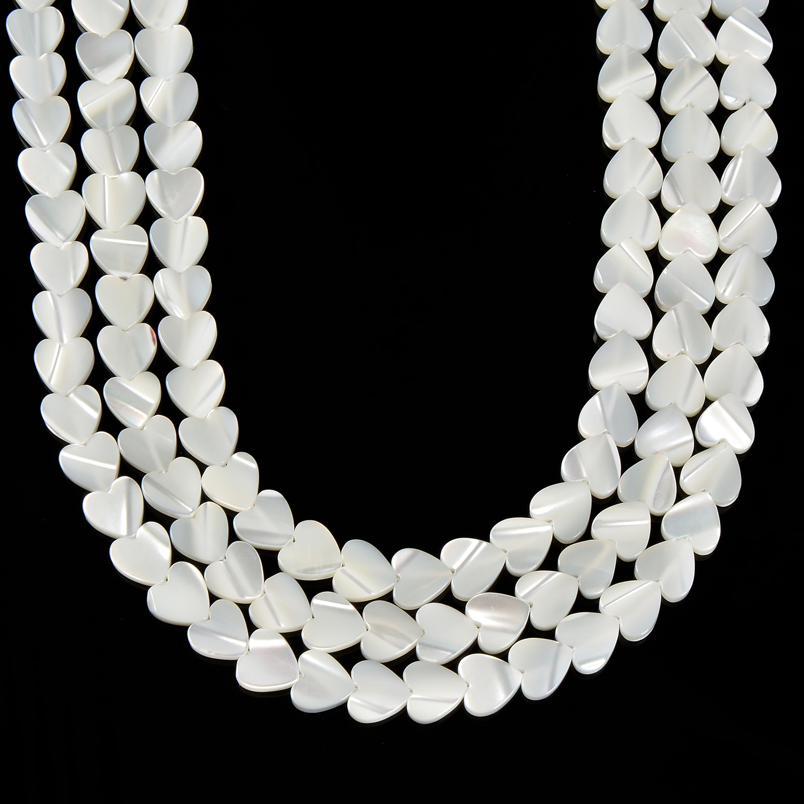 Iridescent White Mother of Pearl MOP Shell Heart Beads 6mm to 12mm 15.5” Strand
