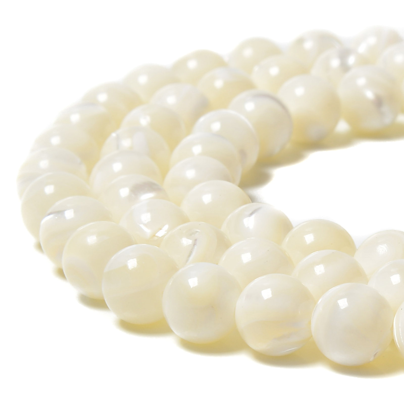 Iridescent White Mother of Pearl MOP Shell Smooth Round 3mm to 12mm 15.5” Strd
