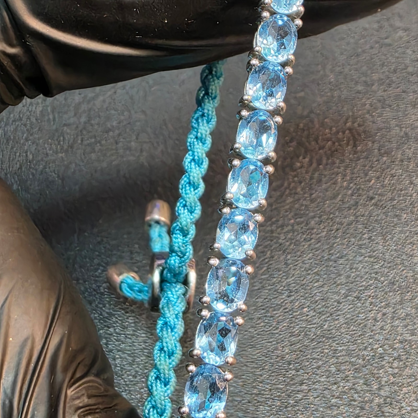 Blue Rhinestone Macrame Cord Adjustable Sliding Knot Bracelet