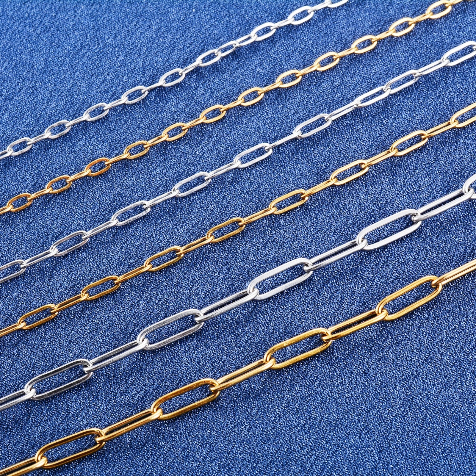 Paper clip necklace silver/gold color for women men, chains stainless steel