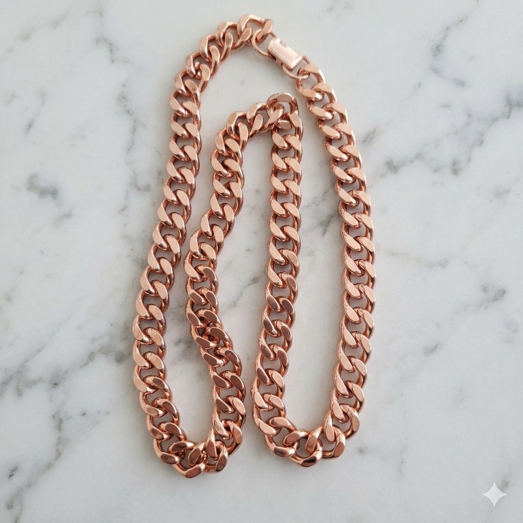 Pure Solid Copper Cuban Curb Chain Link 158gr Heavy 11mm 24″ Chunky Necklace