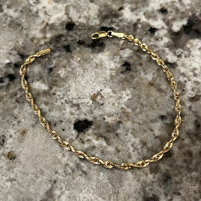 Gold Rope Bracelet Real 10k Gold – 7 Inches Long – 2.6 mm Wide